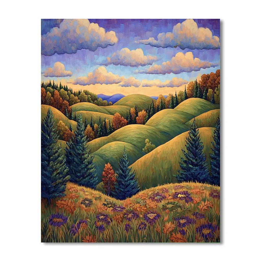 J. E. H. MacDonald Inspired Algoma Autumn Hillscape paint by numbers