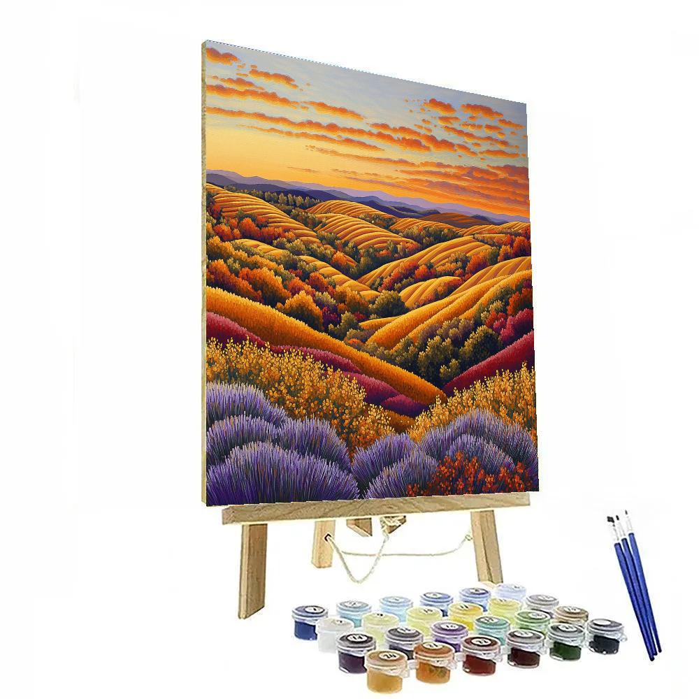 Frederick Varley Inspired Autumnal Hills Under Radiant Orange Twilight paint by number