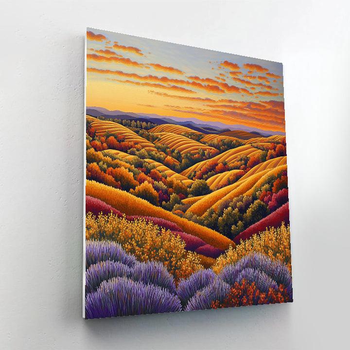 Frederick Varley Inspired Autumnal Hills Under Radiant Orange Twilight paint by number