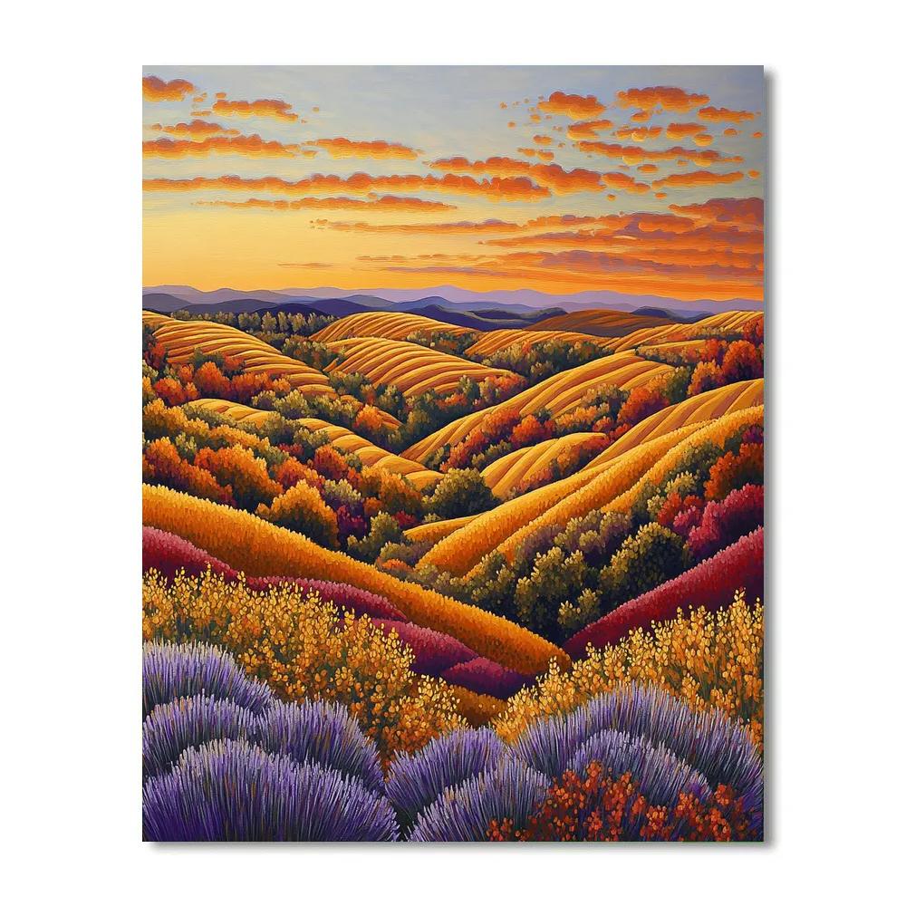 Frederick Varley Inspired Autumnal Hills Under Radiant Orange Twilight paint by number