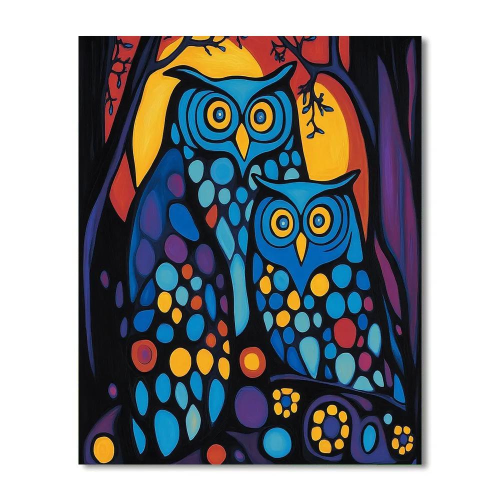 Norval Morrisseau Inspired Owl Spirits Of The Midnight Forest Numbered painting kits