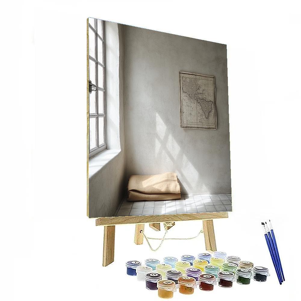 Johannes Vermeer Inspired Quiet Interior With Map And Sunbeam painting number kit