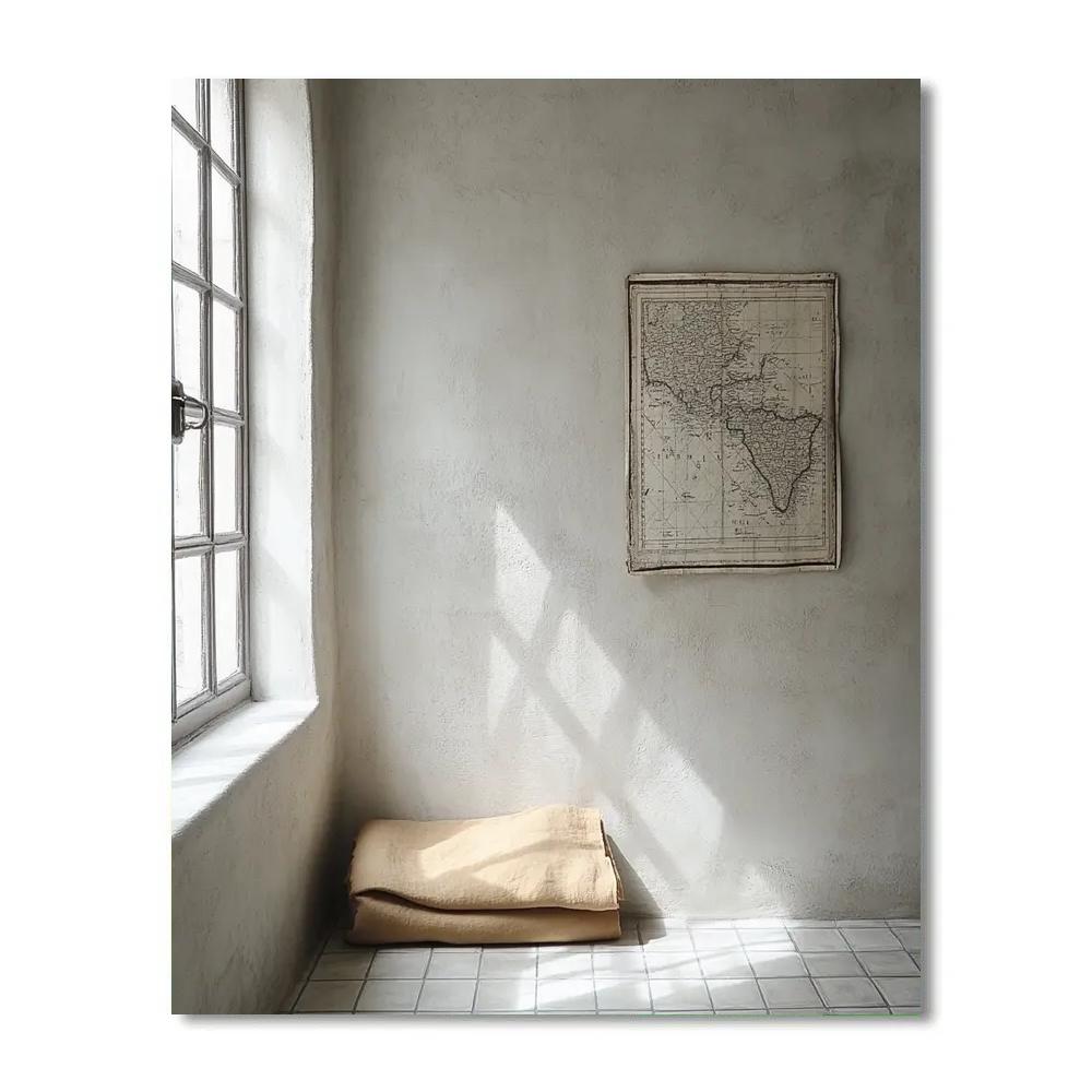 Johannes Vermeer Inspired Quiet Interior With Map And Sunbeam painting number kit