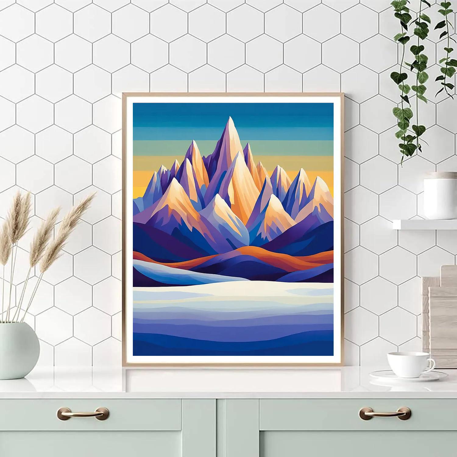 Lawren Harris Inspired Serene Snowy Mountain Silhouettes Numbered painting kits