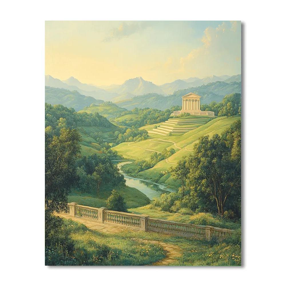 Raphael Inspired Rolling Hills With Luminous Temple Numbered painting kits