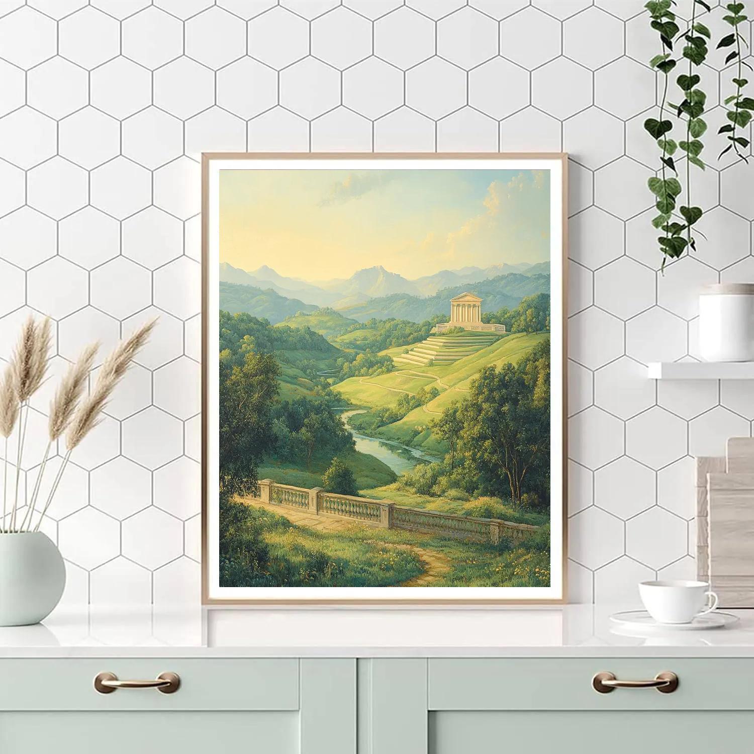 Raphael Inspired Rolling Hills With Luminous Temple Numbered painting kits