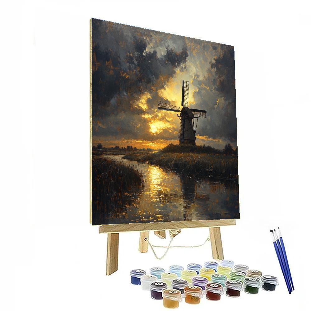 Rembrandt Inspired Windmill At Dusk Numbered painting kits