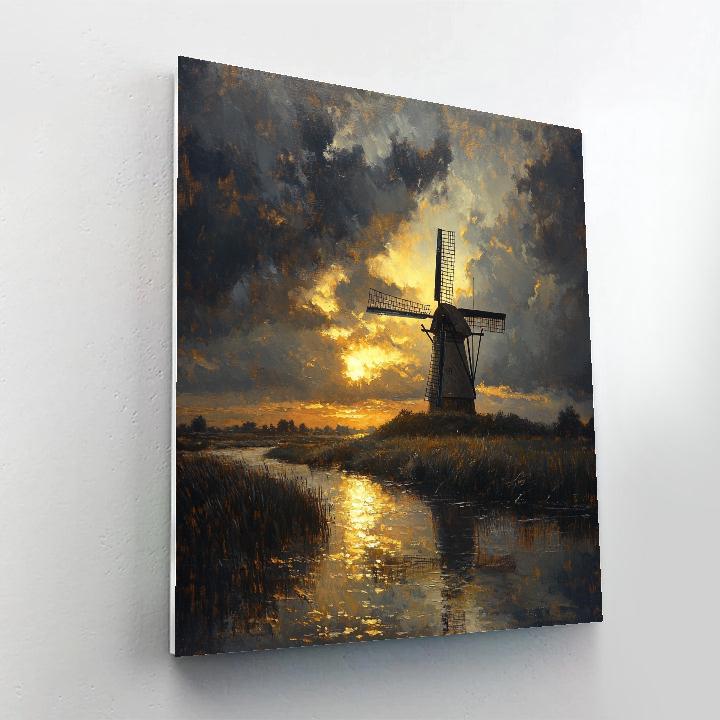 Rembrandt Inspired Windmill At Dusk Numbered painting kits