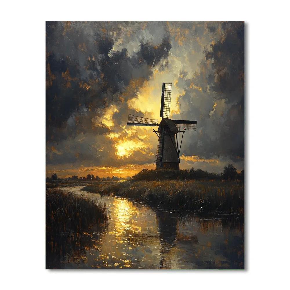 Rembrandt Inspired Windmill At Dusk Numbered painting kits