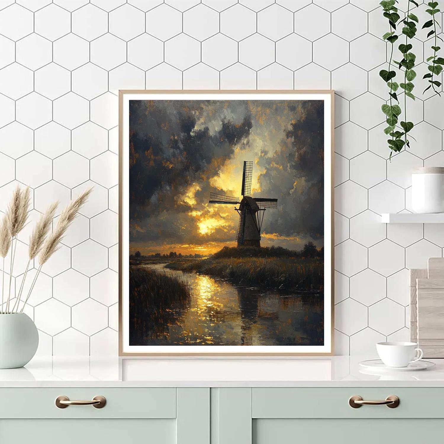 Rembrandt Inspired Windmill At Dusk Numbered painting kits
