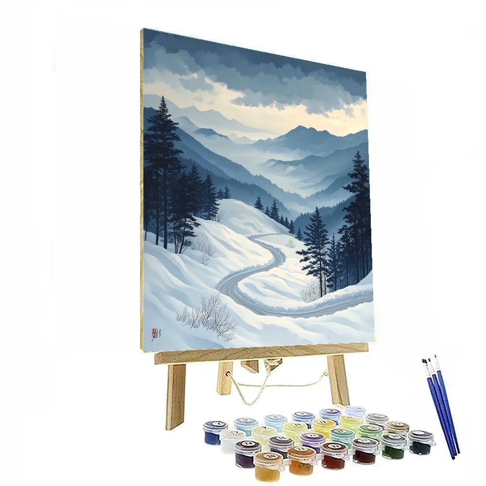 Hiroshige Inspired Snowy Mountain Pass Paint by numbers art