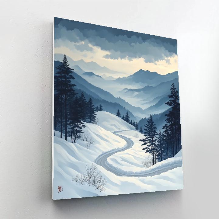 Hiroshige Inspired Snowy Mountain Pass Paint by numbers art