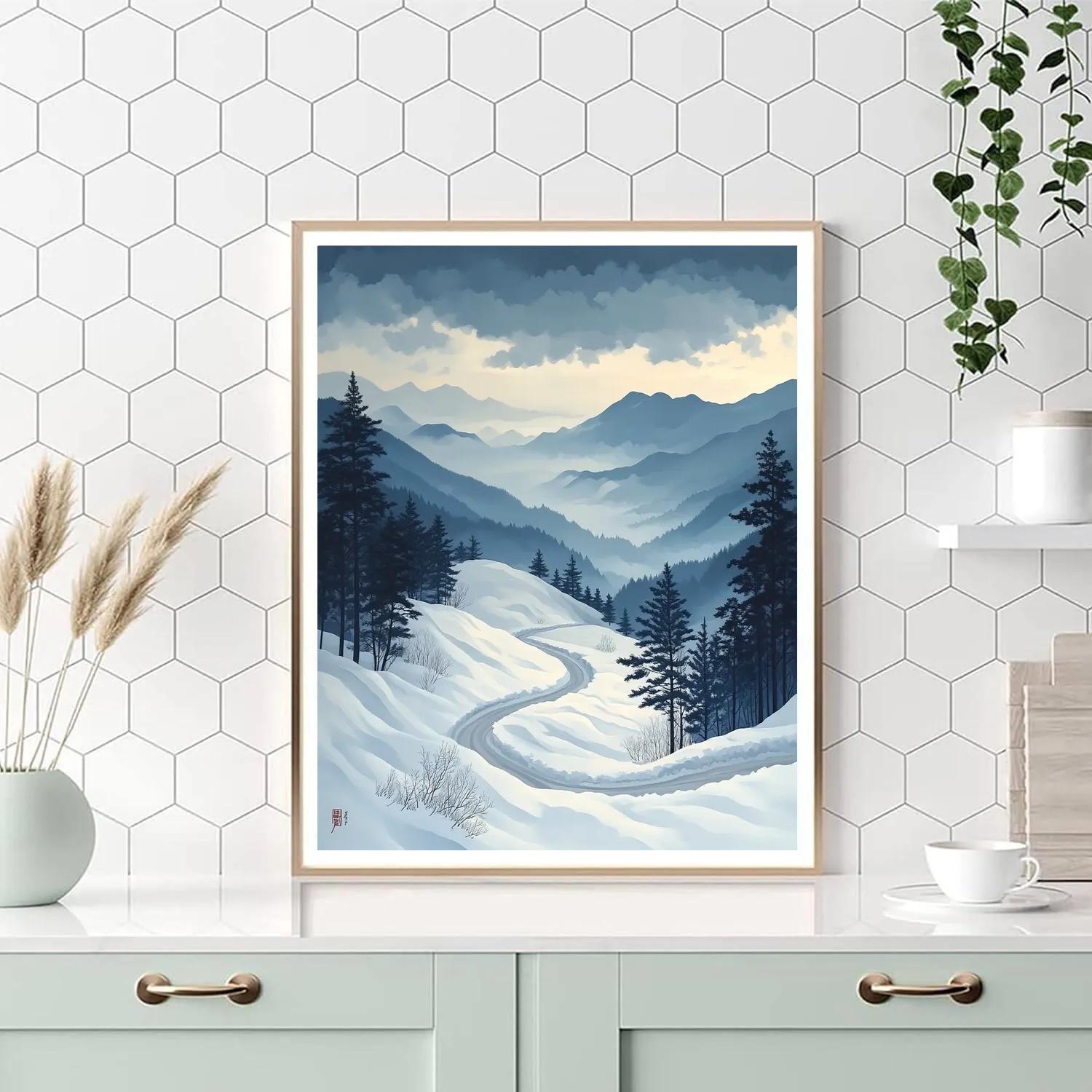 Hiroshige Inspired Snowy Mountain Pass Paint by numbers art