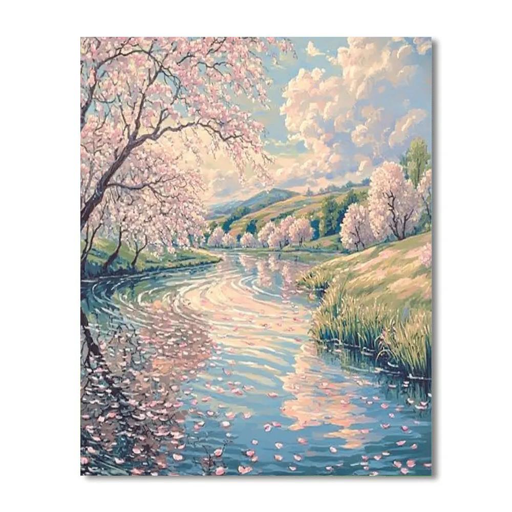 Hiroshige Inspired Cherry Blossom River Paint by numbers kits