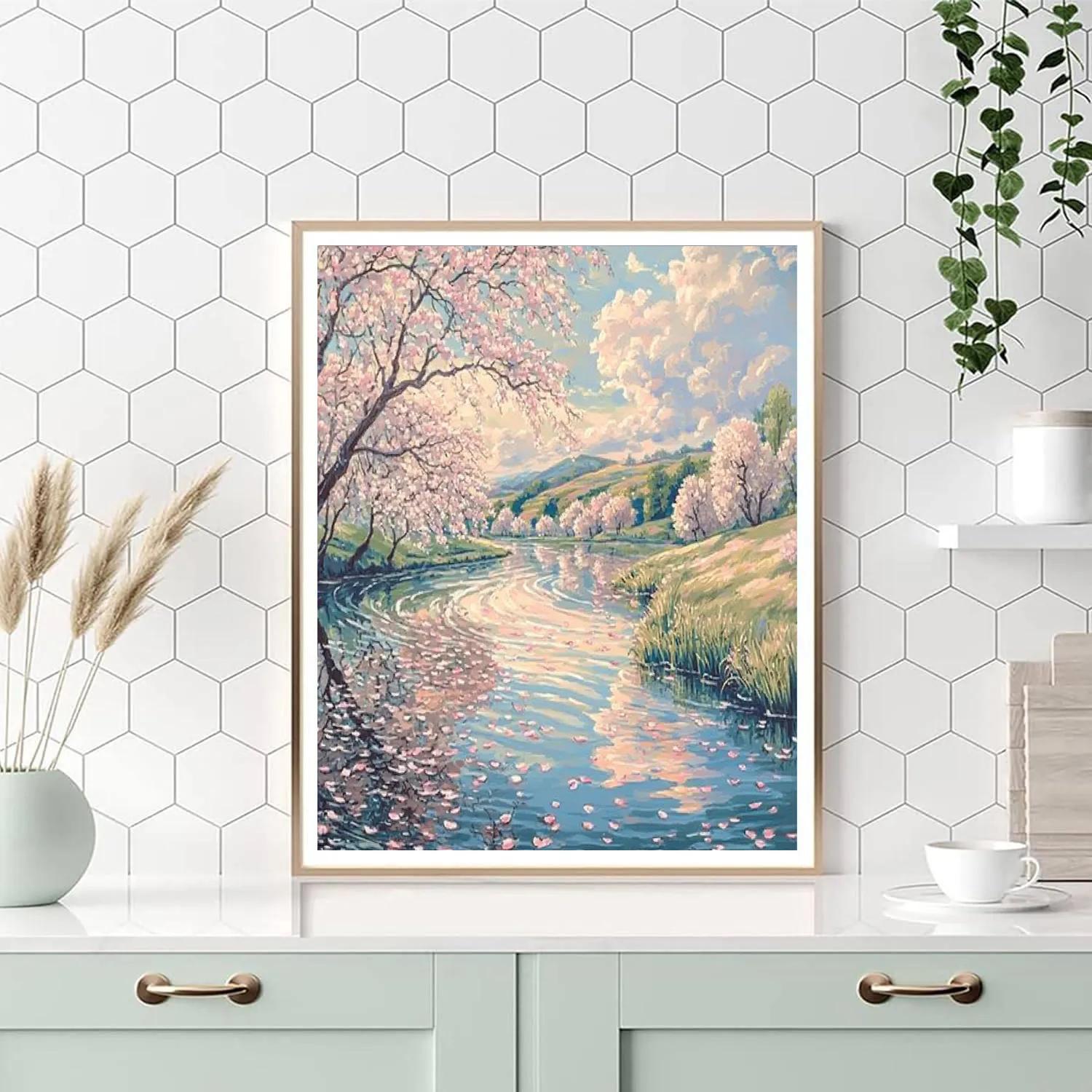 Hiroshige Inspired Cherry Blossom River Paint by numbers kits