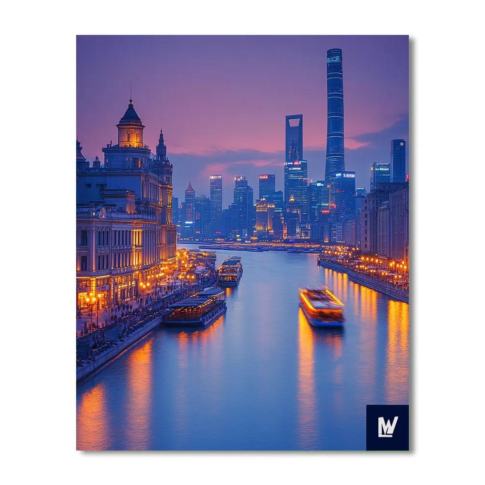 Bund Panorama At Twilight, Shanghai, China Paint by numbers art