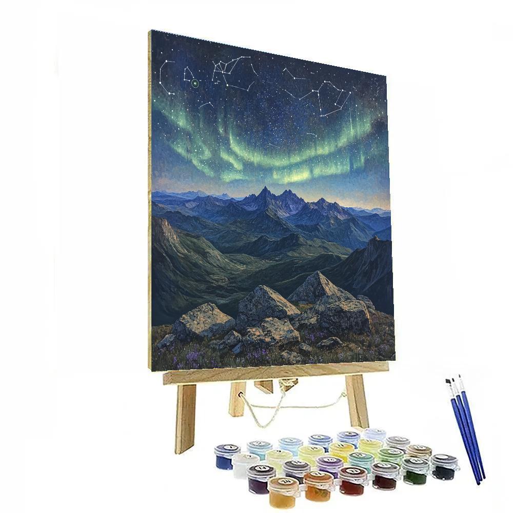 Leonardo Da Vinci Inspired Mountain Aurora Constellations DIY paint by numbers