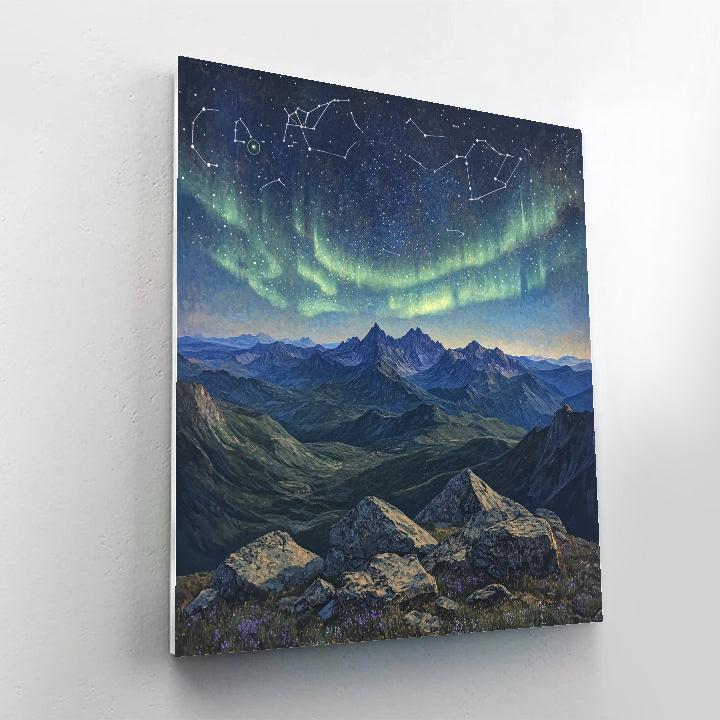 Leonardo Da Vinci Inspired Mountain Aurora Constellations DIY paint by numbers