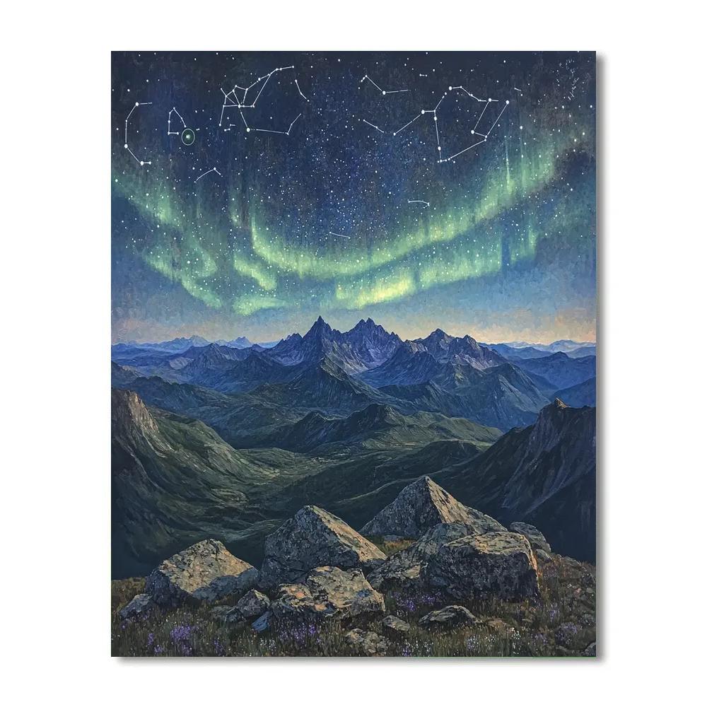 Leonardo Da Vinci Inspired Mountain Aurora Constellations DIY paint by numbers