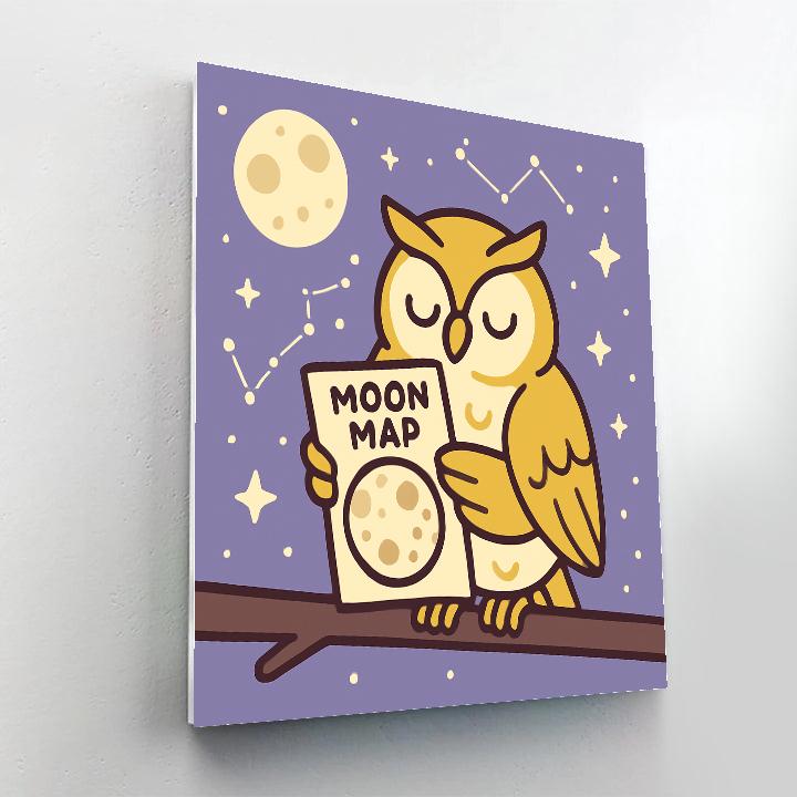 Owl With Moon Map paint by color