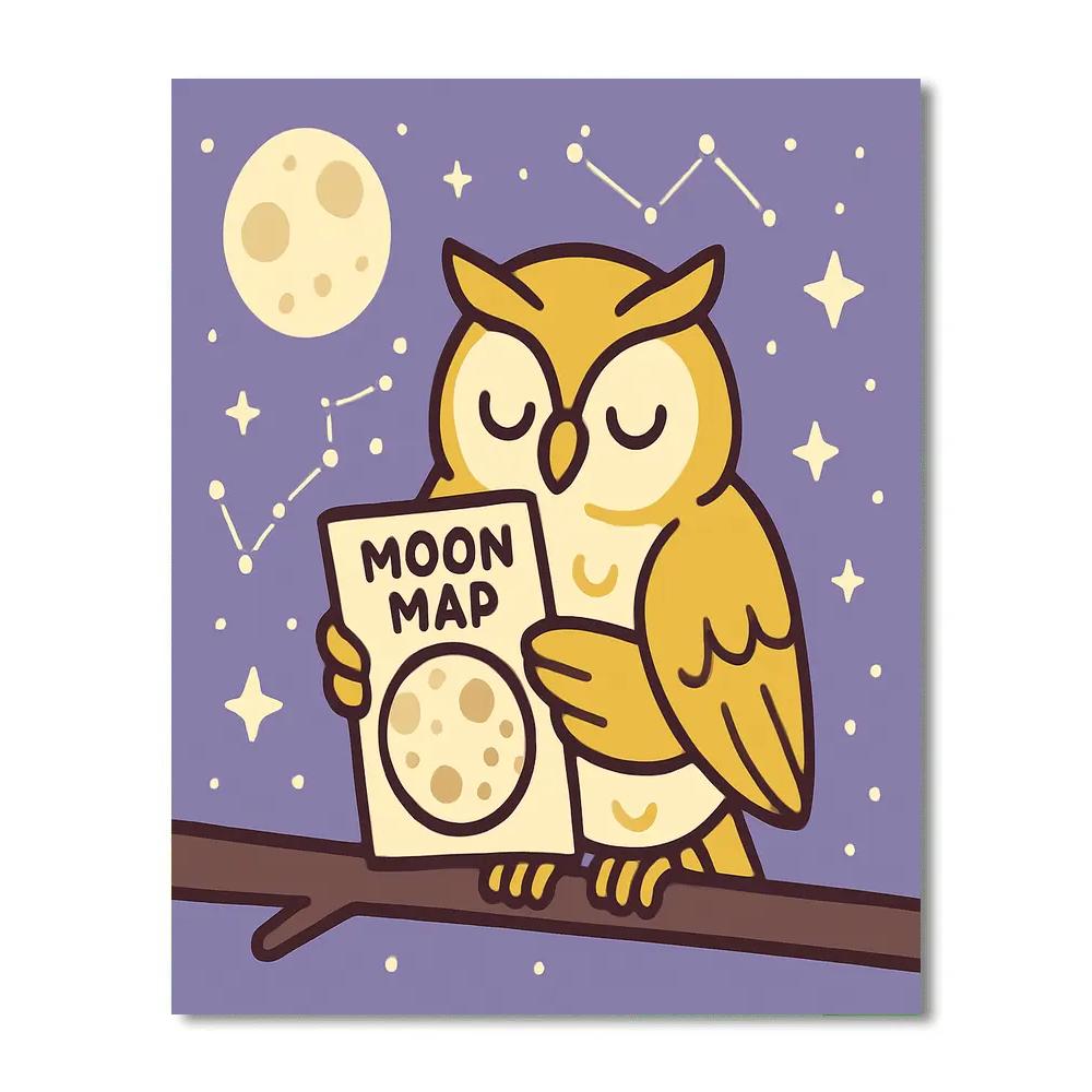 Owl With Moon Map paint by color