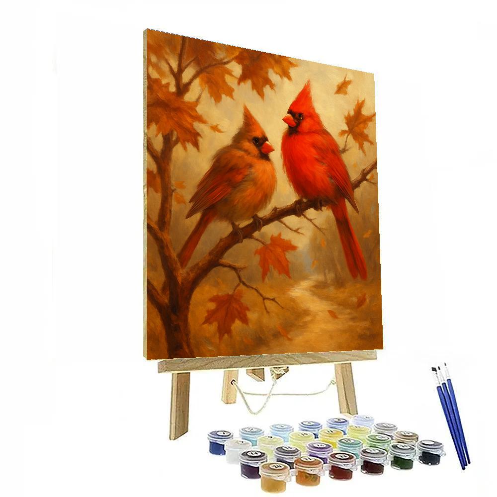Cardinals In Autumn Hearth Numbered painting kits