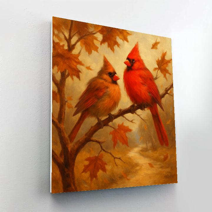 Cardinals In Autumn Hearth Numbered painting kits