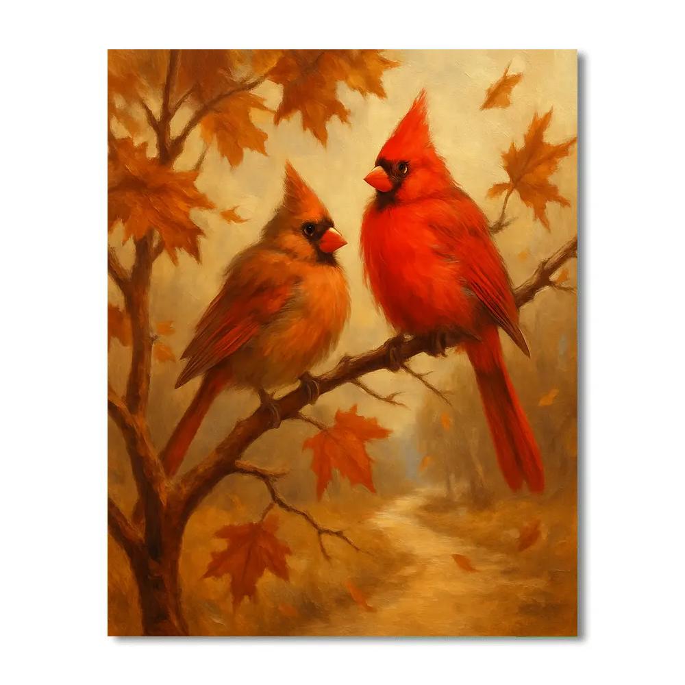 Cardinals In Autumn Hearth Numbered painting kits