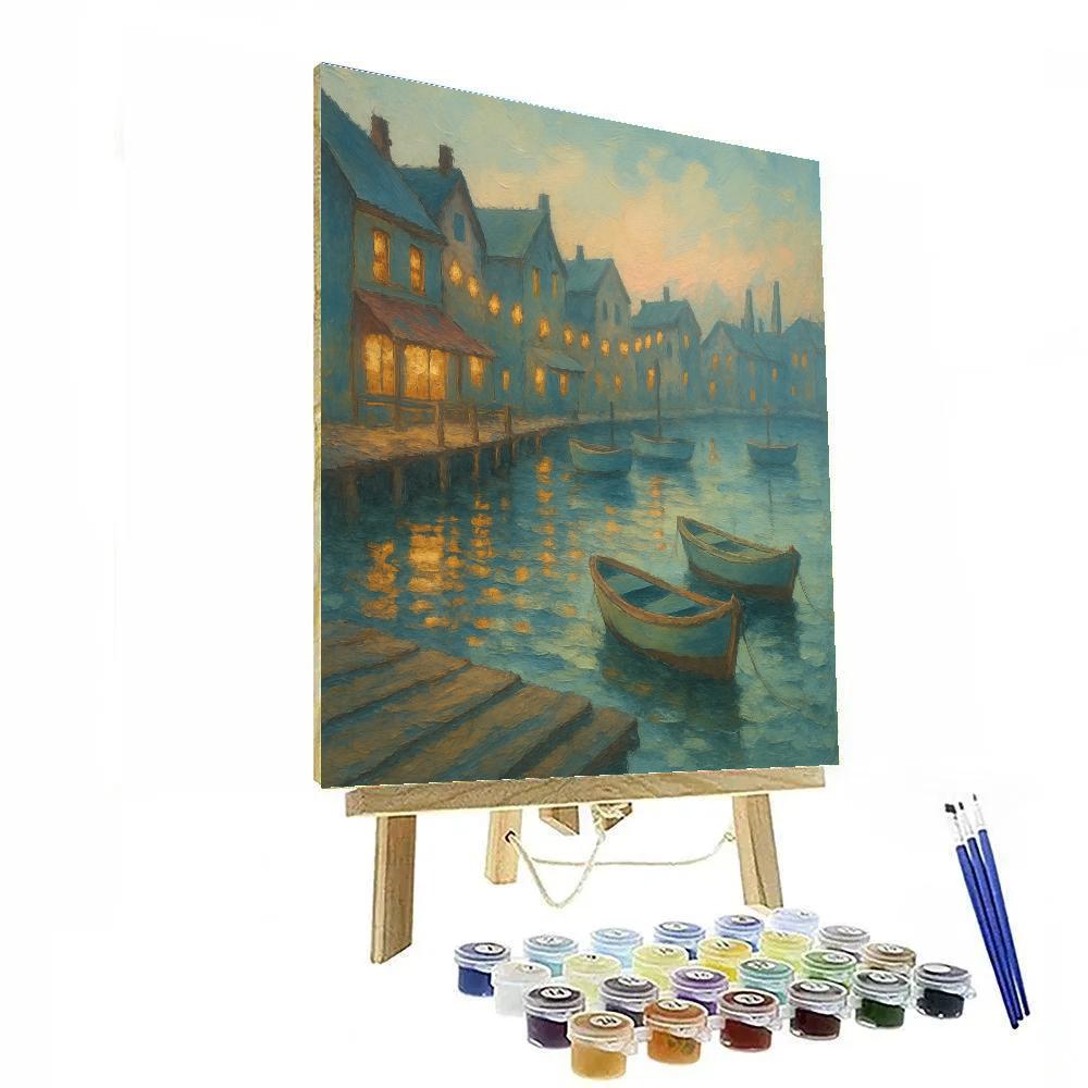 Cozy Harbor Town At Dawn paint by numbers
