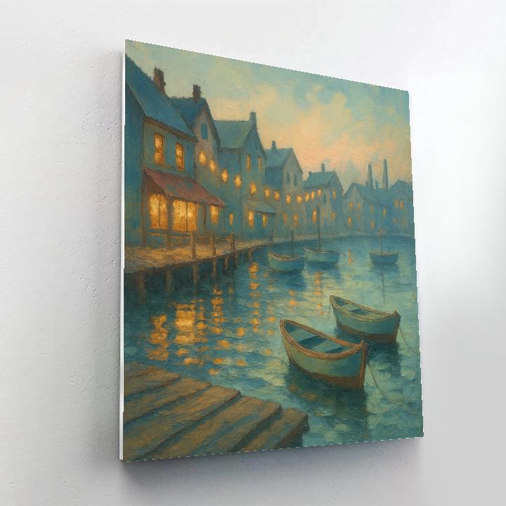 Cozy Harbor Town At Dawn paint by numbers