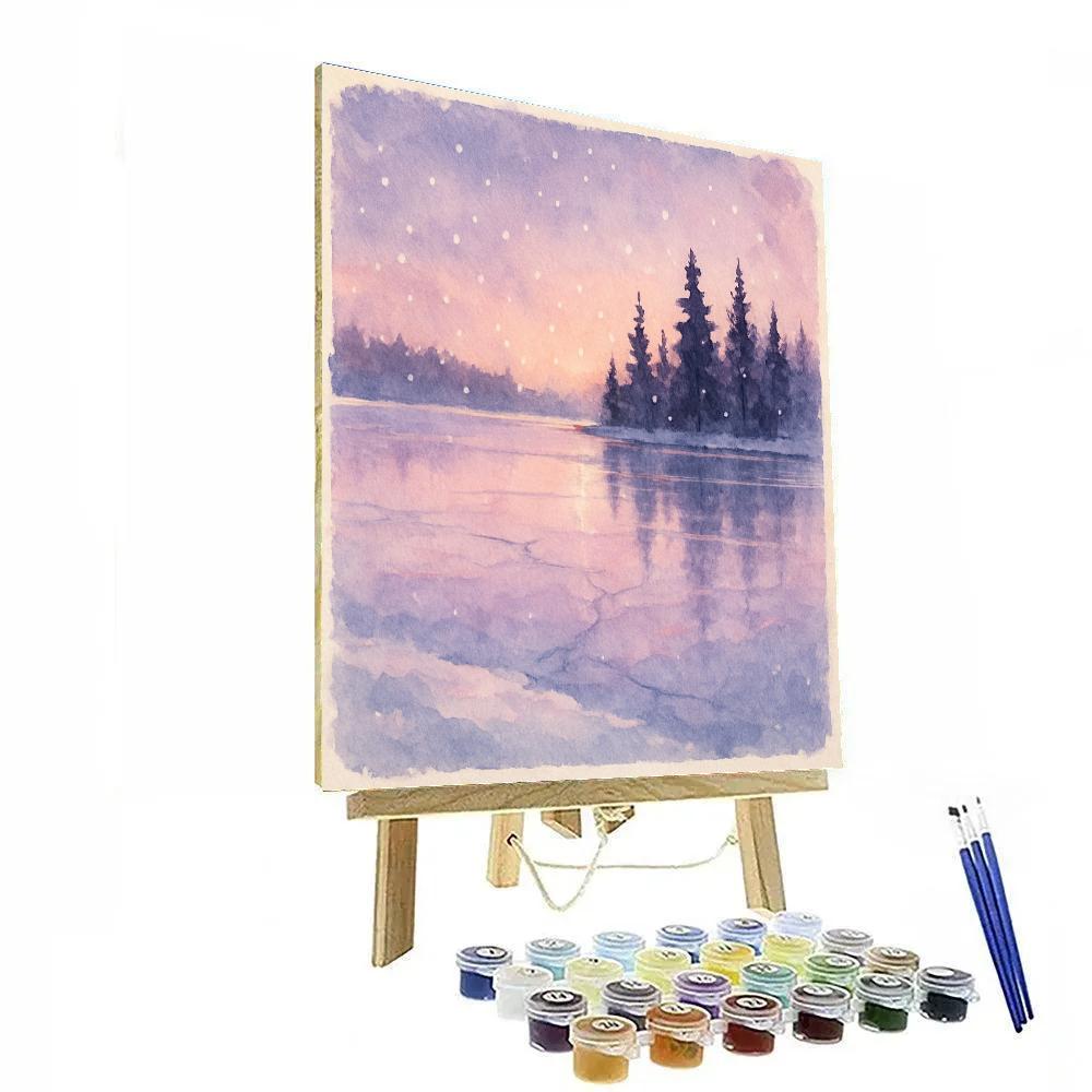 Frozen Lake Reflections Winter Landscape Number painting
