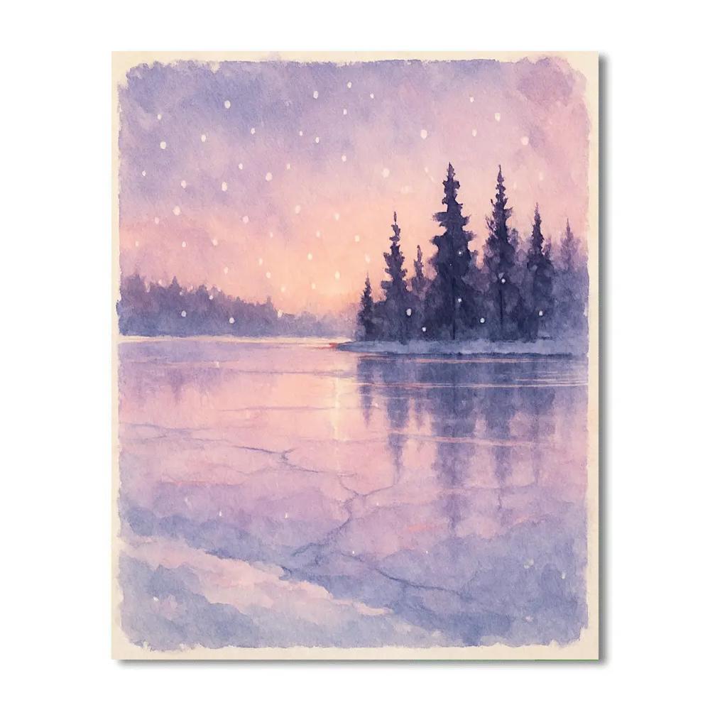 Frozen Lake Reflections Winter Landscape Number painting