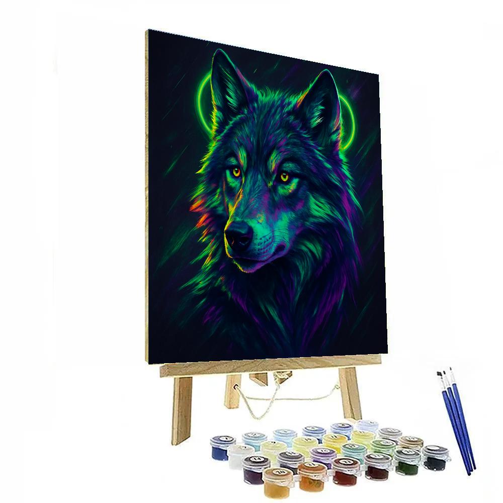 Cerulean Wolf With Neon Halos paint by numbers