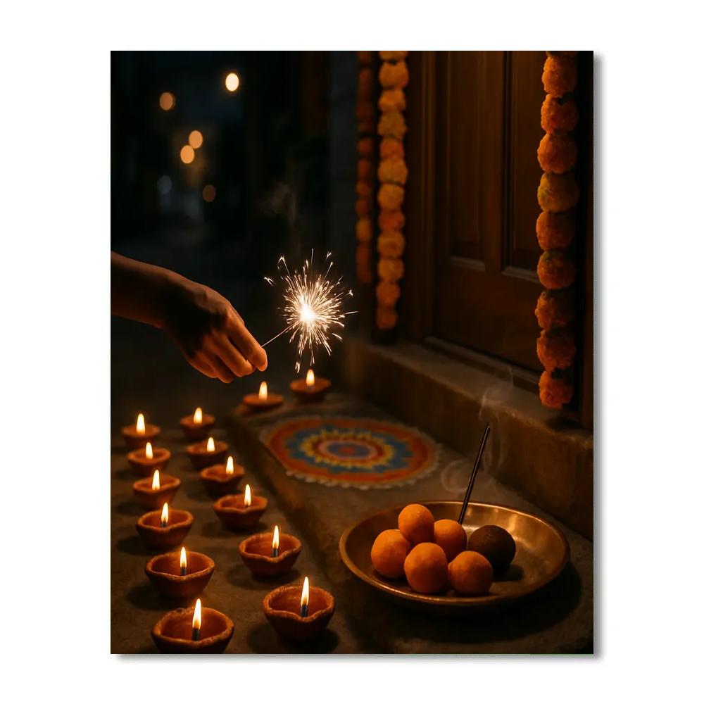 Diwali Doorstep With Warm Diyas Paint by numbers kits