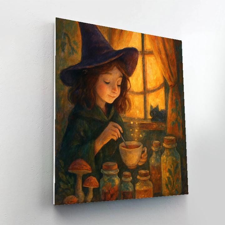 Witchs Cottage Window Glow Paint by numbers art