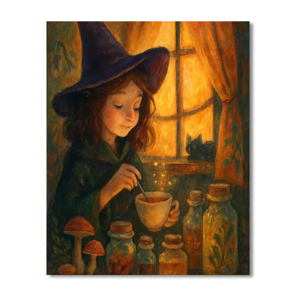 Witchs Cottage Window Glow Paint by numbers art