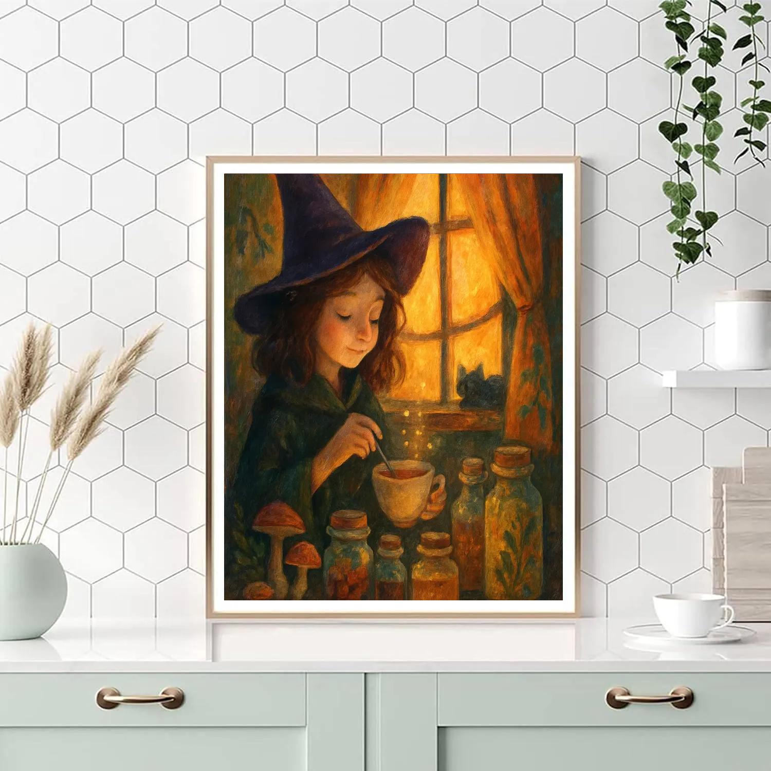 Witchs Cottage Window Glow Paint by numbers art