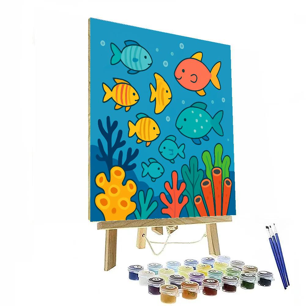 Coral Reef Adventure With Playful Fish Number painting