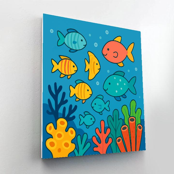Coral Reef Adventure With Playful Fish Number painting