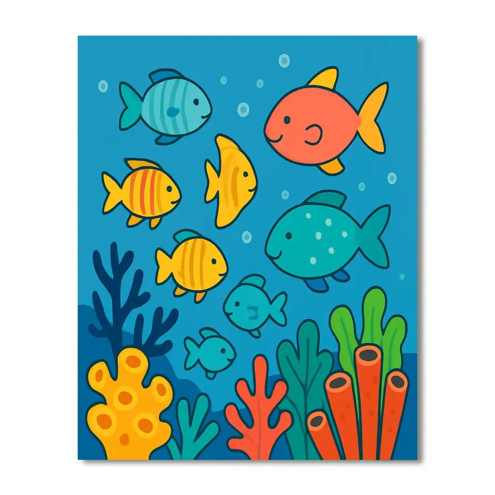 Coral Reef Adventure With Playful Fish Number painting