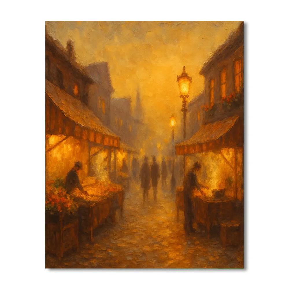 Vintage Lamplit Market Street paint by color