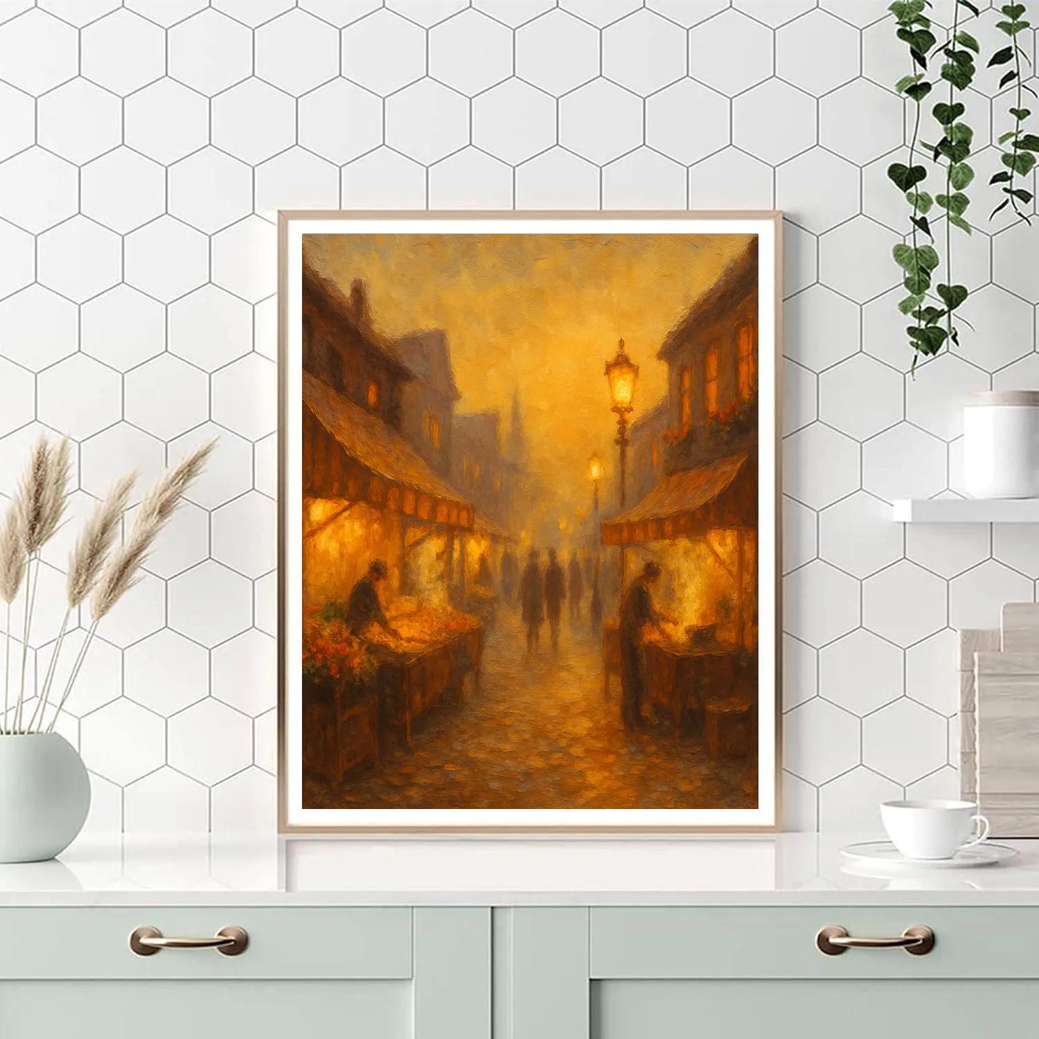 Vintage Lamplit Market Street paint by color