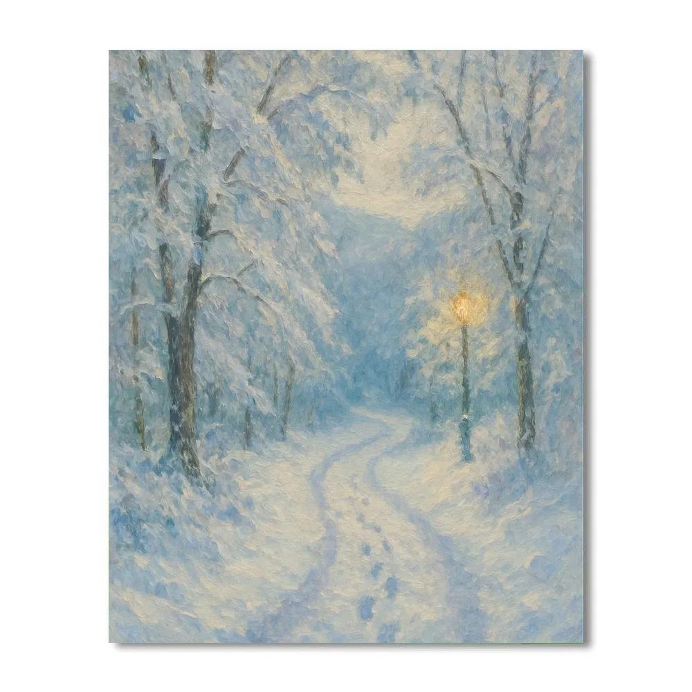 Snowy Forest Path Winter Landscape Number painting