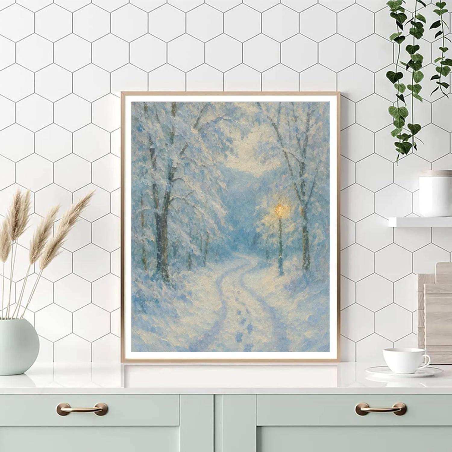 Snowy Forest Path Winter Landscape Number painting