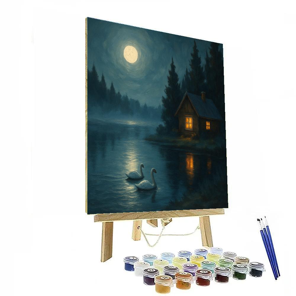 Cabin By The Tranquil Lake painting number kit