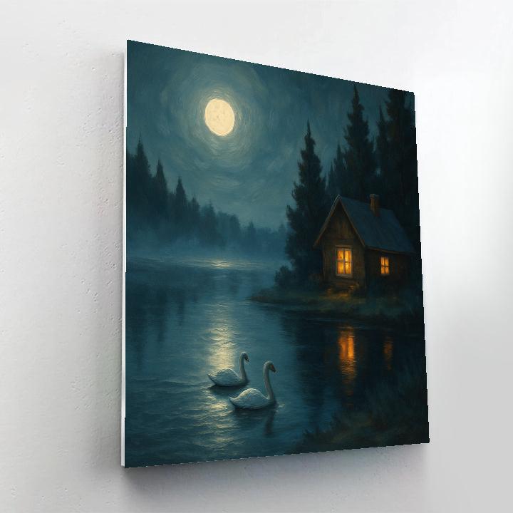 Cabin By The Tranquil Lake painting number kit