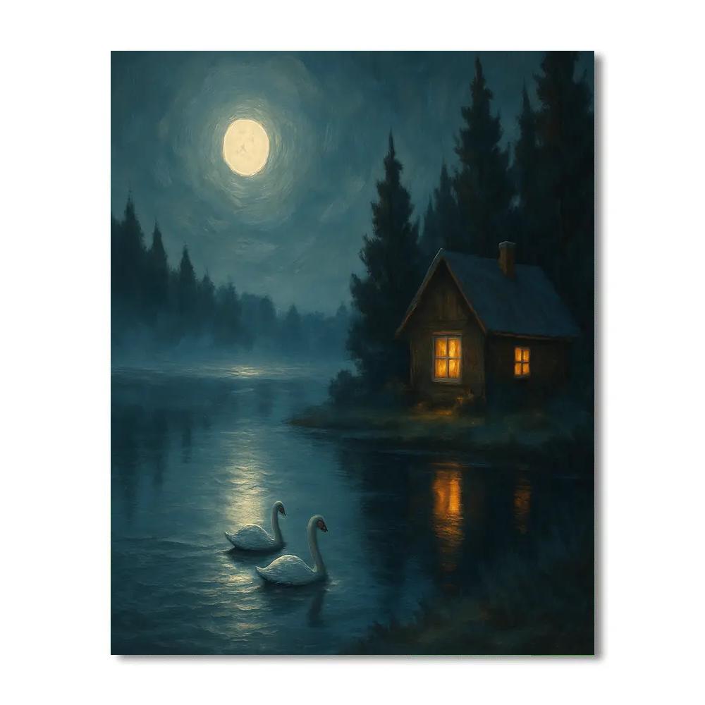 Cabin By The Tranquil Lake painting number kit