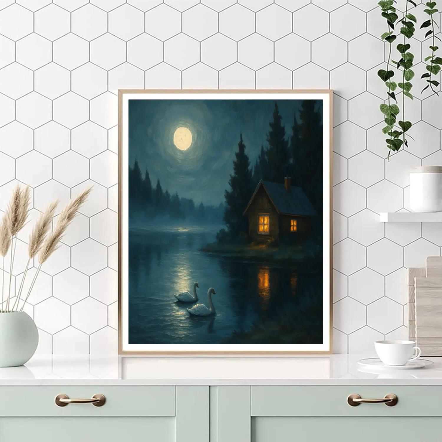 Cabin By The Tranquil Lake painting number kit
