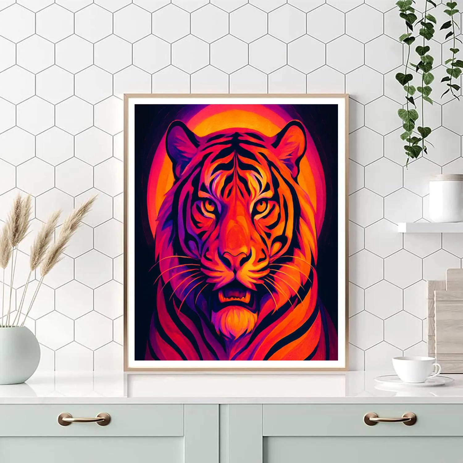 Sunset Tiger Colorblock paint by numbers