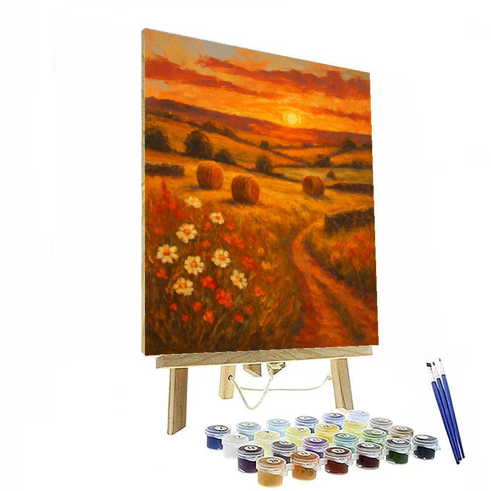 Sunset Over Rolling Hayfields paint by numbers